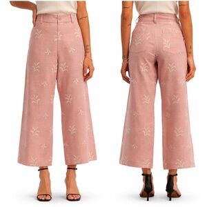 Elie Tahari Pink Printed Wide-Leg Pants High-Waist Cropped Size 2
